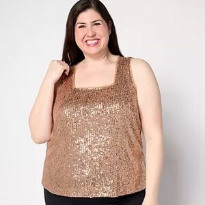 Isaac Mizrahi live!Gold Sequin Tank Top Size: 2X